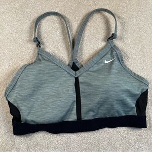 Nike Sports Bra Dri-Fit Racerback Adjustable Padded Breathable Gray Black Large